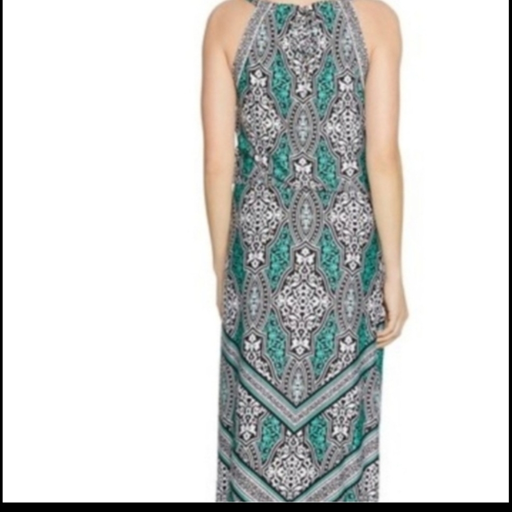 White House Black Market Teal and Black Patterned Maxi Dress - Picture 6 of 8